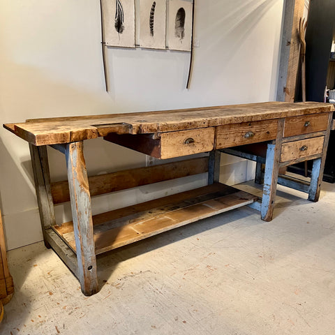 Vintage Workbench with 4 Drawers and Lower Shelf