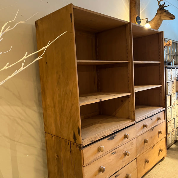 Vintage Pine 2-Piece Shelving with Drawers