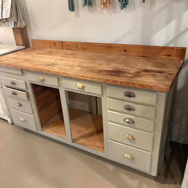 Vintage Painted Workbench with Drawers