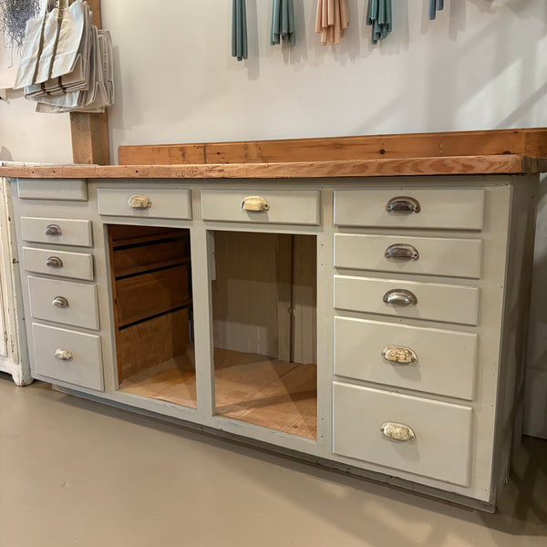 Vintage Painted Workbench with Drawers