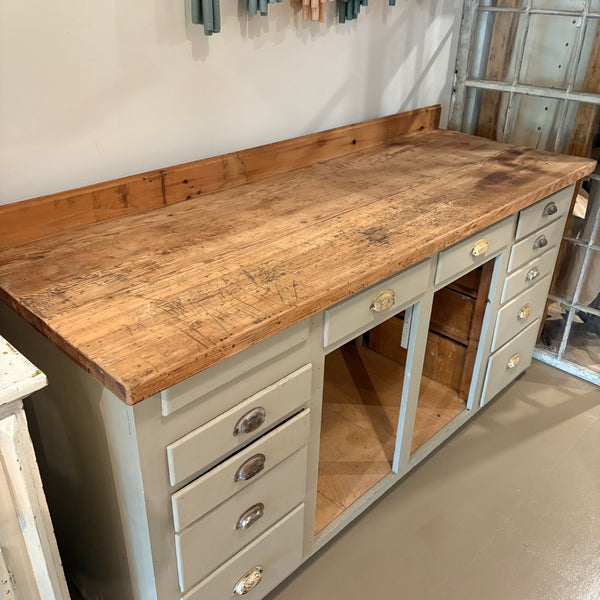 Vintage Painted Workbench with Drawers