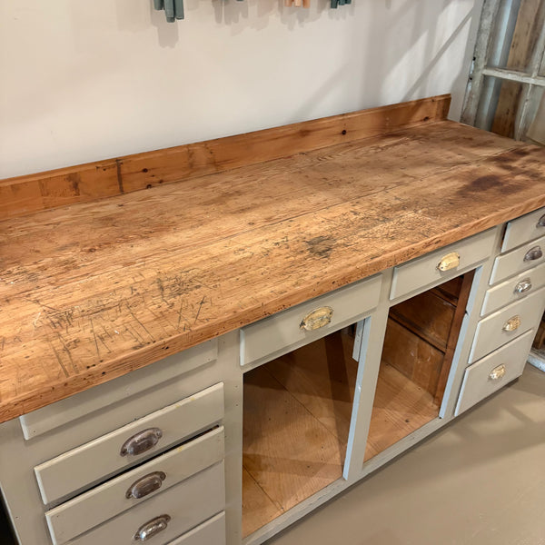 Vintage Painted Workbench with Drawers