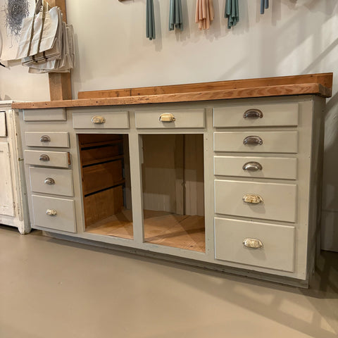 Vintage Painted Workbench with Drawers