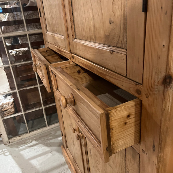 Vintage Pine Cabinet with Scalloped Shelves