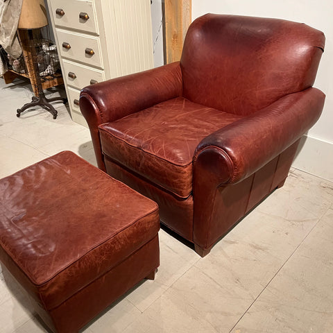 Leather Chair and Ottoman