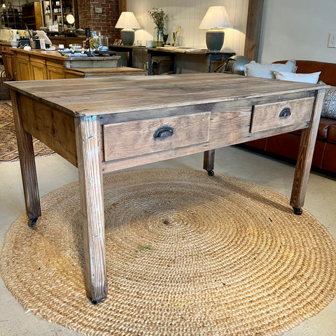 Vintage 2-Drawer Table on Casters